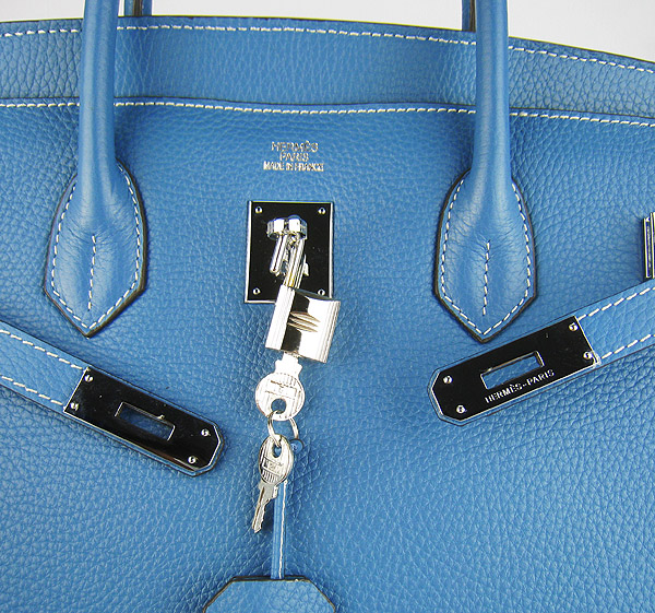 High Quality Fake Hermes 35CM Embossed Veins Leather Bag Bule 6089 - Click Image to Close